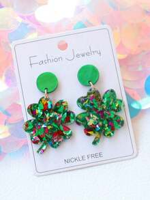 1 Pair St. Patrick's Day Green Acrylic Bling Bling Glitter Clover Earrings, Minimalist Vintage Exaggerated Earrings, Holiday Party Gift - Kim sa hình cỏ ba lá - Xem 5