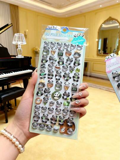 可爱熊猫、熊、兔子动物主题，晶莹剔透3D立体浮雕卡通动物材质防水3D贴纸，剪贴簿装饰贴纸