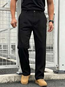 Men's Spring/Summer/Autumn Business Casual Straight-Leg Pants, Men's Slim Minimalist Trousers/Men's Casual Pants/Men's Formal Dress Pants - Black - View 4