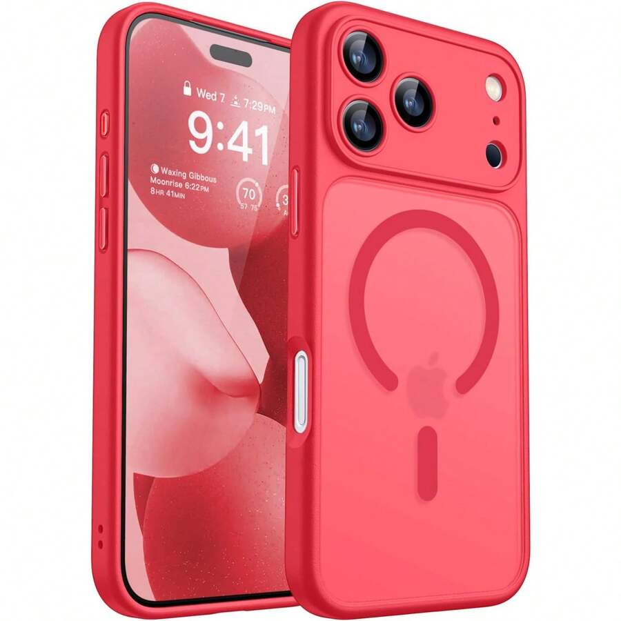 Magnetic For IPhone 17 Pro Max Case(6.9"), Upgraded [Full Camera Protection] [Compatible With Magsafe] [Translucent Matte] Shockproof Protective Phone Case, Orange - Red - View 1