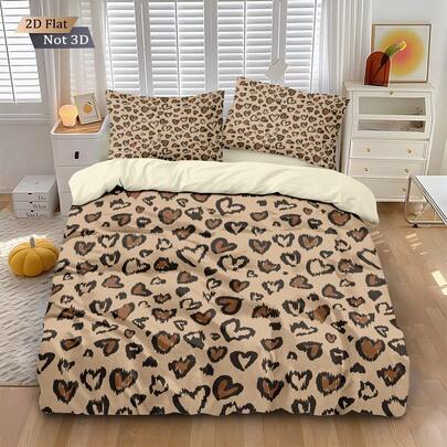 3pcs Heart Print Bedding Set (1 Duvet Cover + 2 Pillow Shams, No Filler), Yellow Creative Cute Heart Pattern, Suitable For Daily Use Or Gifting To Loved Ones, Soft, Warm, Skin-Friendly Duvet Cover, Various Sizes Including Extra Large, Fashionable And Vibrant, Essential Home Decor Item