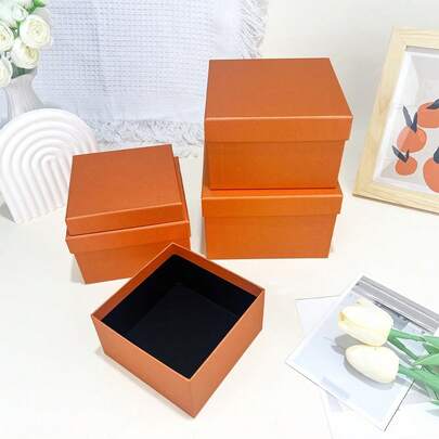 Bộ 4 hộp quà vuông bằng giấy màu cam đặc biệt, sang trọng, có nắp đậy, thích hợp cho các dịp lễ tình nhân, tặng quà và bảo quản, phù hợp cho Ngày Valentine, sinh nhật, đám cưới và quà tặng hàng ngày.