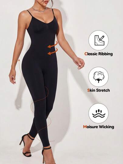 Women's Compression Jumpsuit Low Back Tummy Control Butt Lifting Leggings Thigh Slimmer Pants Body