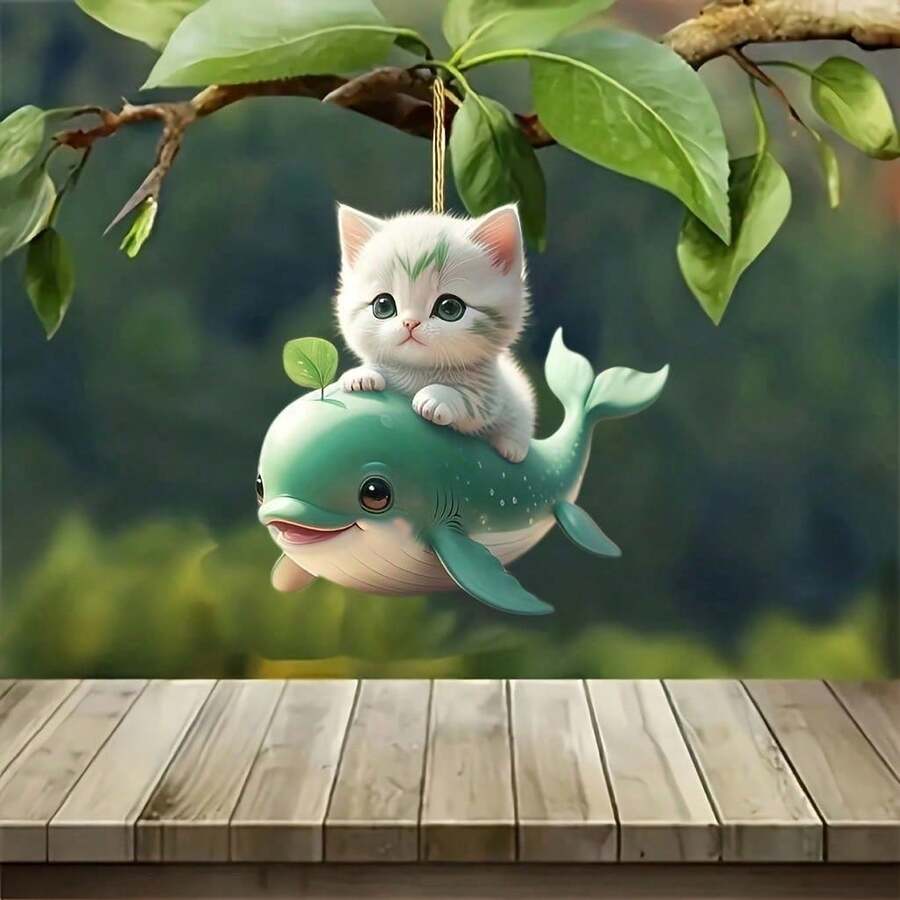 1 Acrylic Cat And Dolphin Pendant - Animal Theme Decoration, Ocean And Pet Embossed Craft | Car Hanging Ornament / Keychain / Backpack Accessory / Animal Theme / Therapeutic Culture Creative - 1pc - View 1