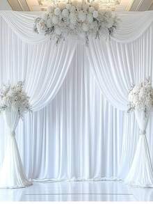 1Pc/2Pcs White Satin Backdrop Curtains For Wedding Birthday Decoration,Multiple Sizes Solid Color Background Curtain For Photography Birthday Engagement Wedding Party Decorations,Ceremony Stage Decor,Suitable For Living Room,Office Home,Bedroom Decoration,Home Decor,(Without Rod) Back To School Valentine's Day - White - View 2