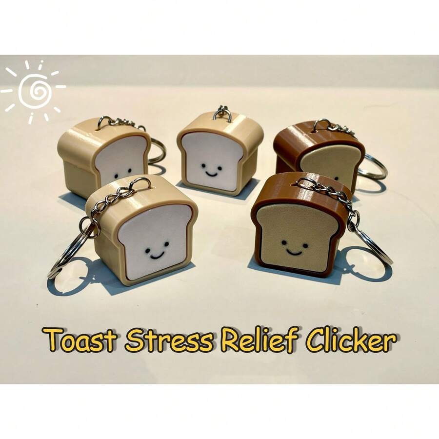 3D Printed Bread Toast Button Fidget Toy, Funny Creative Keychain, Multi-Functional Bag Charm, Finger Press Stress Relief Toy, Desktop Mini Ornament, Holiday & Birthday Gift - Multicolor - View 1