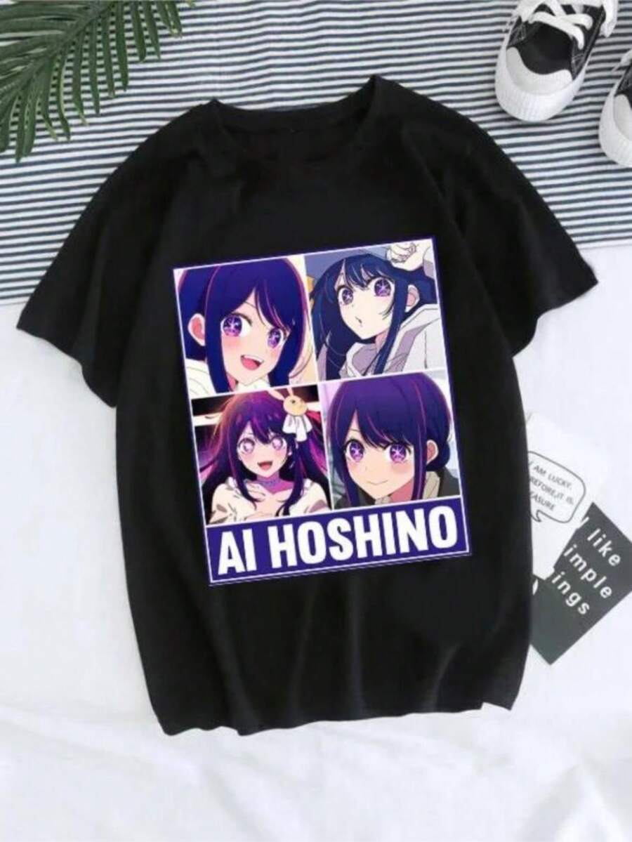 Women T-Shirt Manga Anime Oshi No Ko Harajuku Ullzang T Shirt Female Ai Ruby Akane Aquamarine Hoshino Clothes Tops - 黑色 - 查看 1