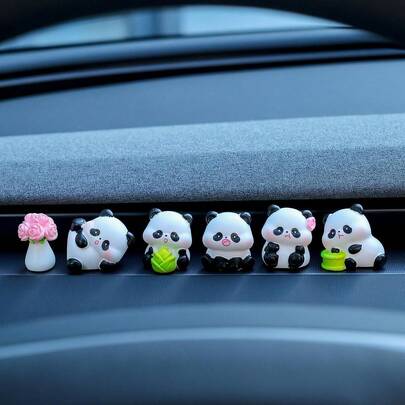 3/5/6pcs Cute Mini Panda Resin Car Decor, Car Interior Decoration, Rearview Mirror Accessories, Computer Screen Decor, Desktop Ornaments, Suitable For Car, Computer, DIY, Micro Landscape, Gifts, Back To School