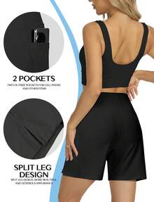 Women's 5" High Waisted Swim Board Shorts With Liner And Pockets Quick-Dry Beach & Swimming Shorts,Local Delivery - 黑色 - 查看 4