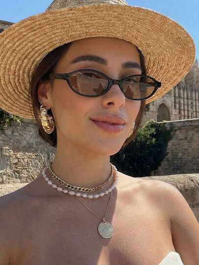 1 Pair Women's Black Oval Frame Retro Solid Color Fashionable Streetwear Fashion Glasses