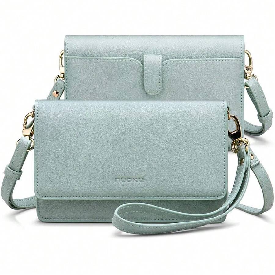 Women Small Crossbody Cell Phone Purse Wallet With RFID Card Slots And 2 Straps - Màu xám lớn của bạn - Xem 1