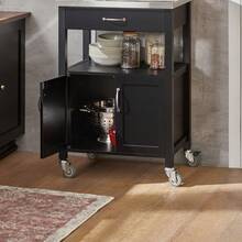 SoBuy Troli dapur dengan plat stainless steel di atas roda, kayu hitam - Hitam - View 8
