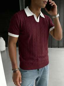 GRDR Men's Summer Round Neck Solid Color Short Sleeve Knit Sweater, Suitable For Summer Outings, Essential For Fashionable Styling - Red Violet - View 2