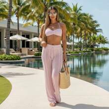 Women's Beach Cover-Up Pants With Cutouts, Summer Fashion, Ideal For Layering Over A Bikini, Swimsuit, Beach, Pool, Risorte - Light Rosé - View 5