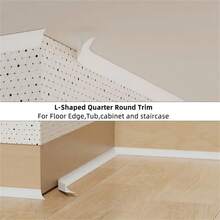 1 件 39.37 英寸/78.74 英寸 柔性 L 型四分之一圆装饰条 | 双面自粘装饰条，适用于地板边缘、墙角、楼梯、橱柜、浴缸边缘 | 0.59 英寸（宽）* 0.59 英寸（高），白色，墙面装饰条 - 彩色 - 查看 5