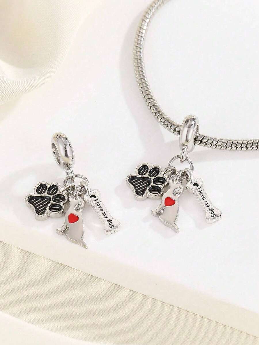 1pc Personalized & Fashionable Dog Paw, Letter & Bone Pendant Beaded DIY Bracelet, Creative DIY Jewelry Accessory - Multicolor - View 1