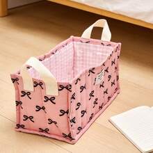 Quilted Storage Basket With Handle Cute Bow Organizer Container Fabric Desktop Storage Box Storage Case For Gift Home Room Office Decor - Black - View 2