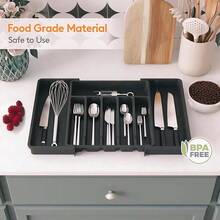 1pc Multifunctional Expandable Drawer Organizer With Adjustable Trays, Used For Organizing Silverware, Cutlery, And Knives With Drawer Dividers, For Kitchen Storage, Kitchen Utensil Accessories, And Can Be Used As Holiday Gifts - màu đen - Xem 2