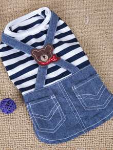 可爱宠物服装条纹背带裙和背带裤，蓝白条纹或红白条纹 - 彩色 - 查看 14