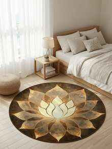 1pc Elegant Gold Lotus Flower Printed Round Rug, Suitable For Daily Home, Traditional Festivals, Party Decoration, Decorative Rug, Small Rug, Carpet, Home Decor, Living Room Rug, Bedroom Rug, Outdoor Rug, Washable Rug - Multicolor - View 13