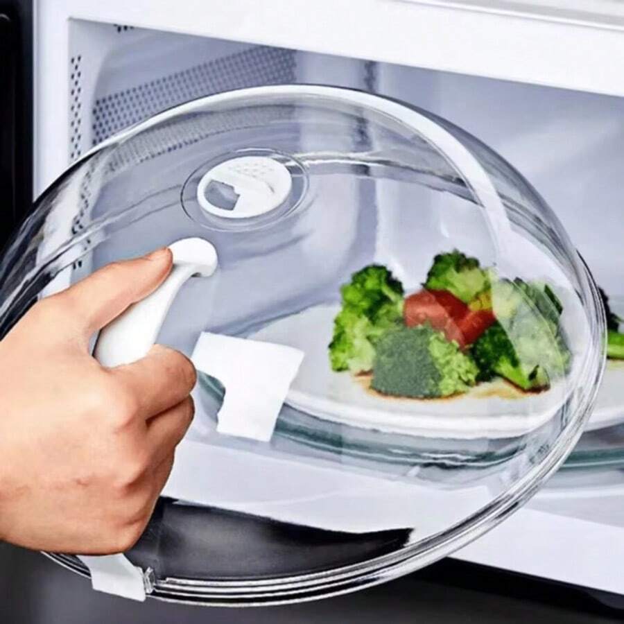 Microwave Splash Guard With Vents, Transparent Microwave Splash Cover With Handle, Suitable For Food, Utensils, Plates, High Temperature Food Heating Cover With Steam Vent And Handle, Transparent Dish Cover, Cooking Heating Plate Cover - Home And Office Oil Protection Cover And Vegetable Rack