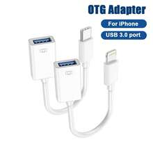 1pc Lightning/Type C To USB Camera Adapter, Plug And Play, Compatible With IPhone/IPad, USB 3.0 OTG Cable Adapter, Support Connecting Camera/USB Flash Drive/Card Reader/MIDI Keyboard/Mouse - White - View 1