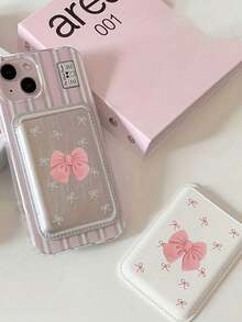 Etui na karty telefoniczne z kokardą, odpowiednie do trzymania kart telefonicznych, różowa kokarda/do przechowywania kart, uroczy wzór kokardy do etui na telefon z klipsem do kart, etui na karty do portfela, akcesorium do telefonu, bezśladowy uchwyt na karty na tył telefonu komórkowego, magnetyczny uchwyt na karty, karta dostępu, karta bankowa, karta na posiłek, uchwyt na karty autobusowe i metro (tylko magnetyczny uchwyt na karty, bez etui na telefon) - Wielokolorowe - Zobacz 3