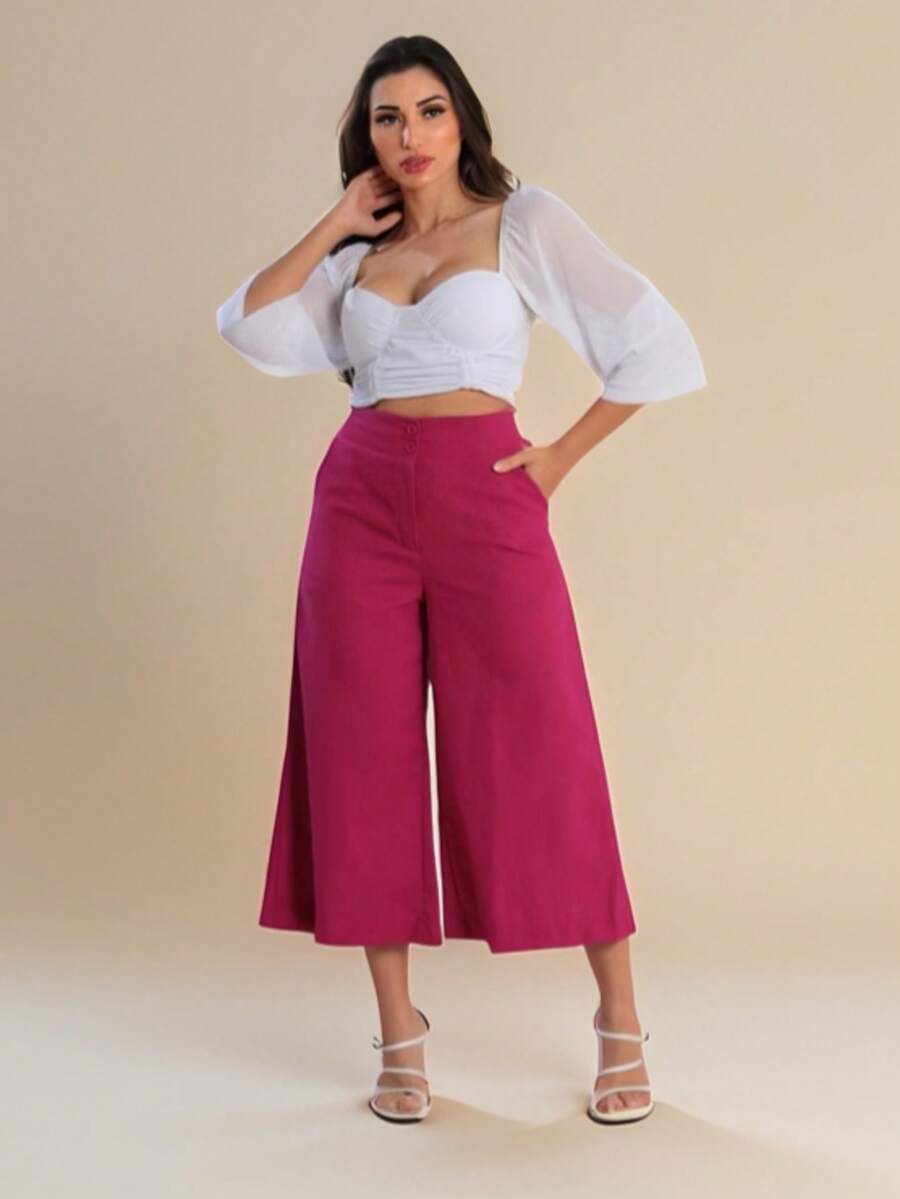 Women Pants - 玫紅色 - View 1
