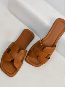 Two-Pair Set Of Stylish, Modern Women's Flat Sandals. - BLACK/CARAMEL - View 3