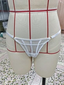 1 Set/2pcs Women's Underwear Set, Wireless Bra And Panty, Sexy Mesh Breathable - White - View 7