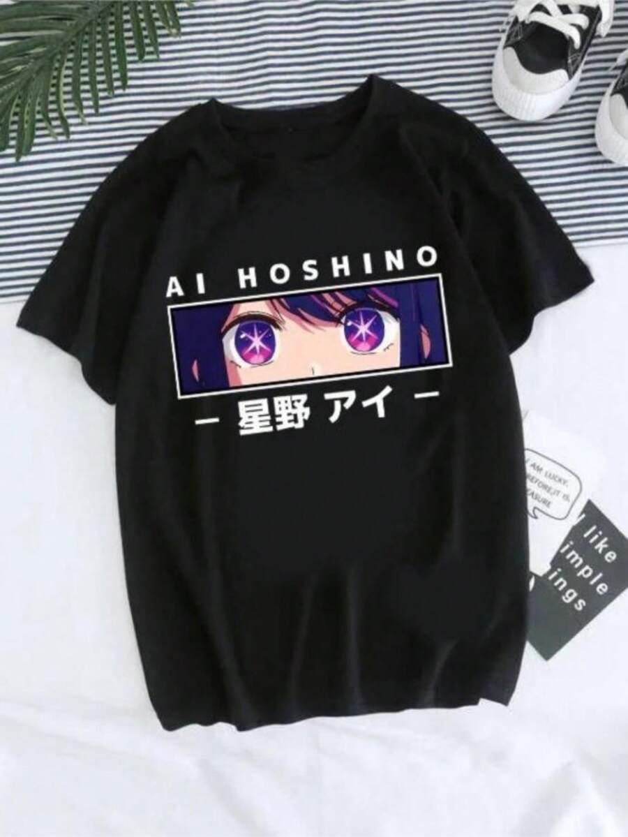 Women T-Shirt Manga Anime Oshi No Ko Harajuku Ullzang T Shirt Female Ai Ruby Akane Aquamarine Hoshino Clothes Tops - 黑色 - 查看 1