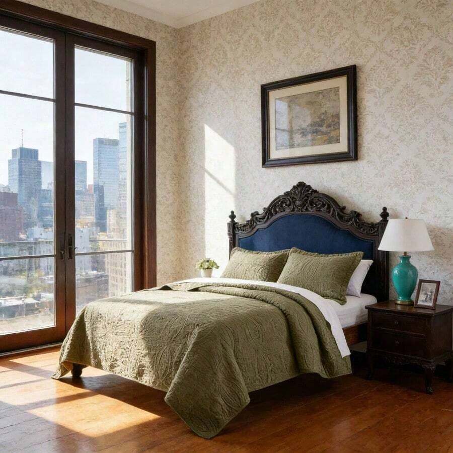 3 Pcs Bed Comforter Set,Queen Comforter Set,Edredones Para Cama Queen Size Quilt Bedding Set,White Lightweight Microfiber Quilt,Modern Geometric 3-Piece Set(1 Quilt+2 Pillow Shams) Queen/Full 90''X96'' Soft Skin-Friendly Breathable Fluffy Cozy Warm All-Season Holiday Bedding For Bedroom Living Room Home Dorm Apartment Decor - Army Green - View 1