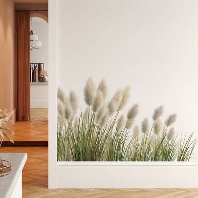 1pc Natural Reed Baseboard Wall Sticker, Self-Adhesive No Glue No Drill, Bedroom Wall Decor Refreshing Healing Atmosphere