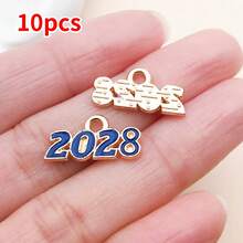 10个9x18毫米2028数字吊坠套装 – 现代简约锌合金数字吊坠，可用于DIY手链、项链和耳环 – 亮丽珐琅饰面，是完美的生日和毕业礼物 - 彩色 - 查看 16