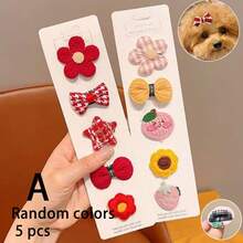 Conjunto de pasadores y scrunchies para el cabello de mascotas, pasadores de pelo con mini lazos lindos - Multicolor - Ver 10