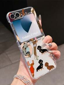 1pc Fashionable And Simple Frosted PC Material Cute Sausage Dog Element Folding Phone Case, Can Protect And Prevent Falling: SamsungGalaxy Zflip 3/Zflip 4/Zflip 5/Zflip 6/Zflip 7/ Razr 50 Ultra/ Razr 60 Ultra/ 60/ Razr 50/Galaxy Z Flip7 FE - Clear - View 9