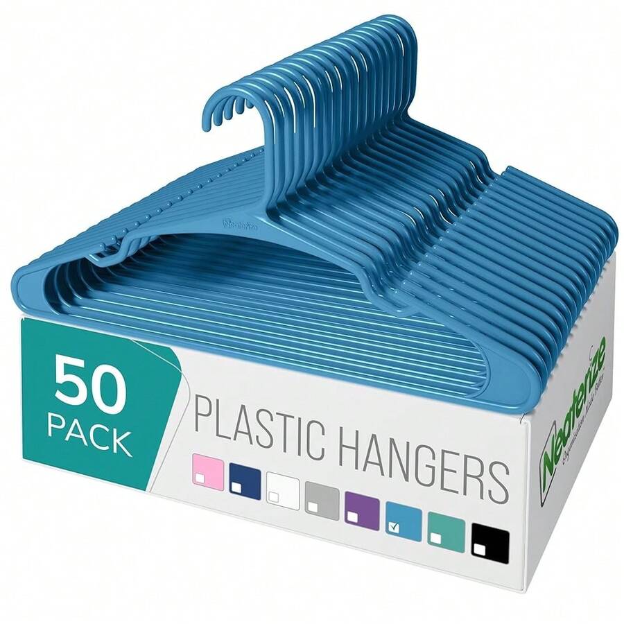 Clothes Hangers Plastic 50 Pack For Adults - Plastic Hangers, The Perfect Coat Hanger And Space Saving Clothes Hangers For Closet, Percheros Ganchos Para Colgar Ropa Hangars - Blue Hangers - 藍色 - 查看 1