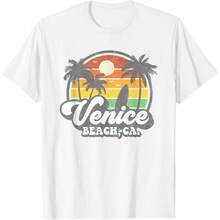 Vintage Venice Beach California CA Surfing Retro Surf Gift T-Shirt All Seasons,220g Pure Cotton Single-Sided Printed Crew Neck Short-Sleeved T-Shirt,Unisex Top,Base Layer - 顏色7 - 查看 1