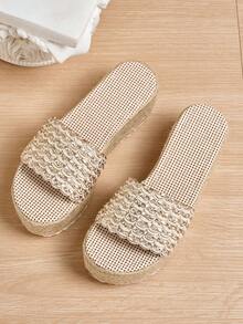 Hemp Rope Sole Wedge Thick Bottom Unique One-Strap Platform Fashion Women Shoes - Silver - View 1