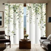 Bộ 2 rèm cửa in kỹ thuật số họa tiết lá mùa xuân Bắc Âu, nền trắng, cản sáng, thích hợp cho phòng ngủ, phòng khách, văn phòng, thiết kế có khe luồn thanh treo, chống phai màu, phong cách nghệ thuật. - Nhiều màu - Xem 7