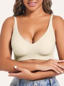 1pc Women's Deep V Sexy Wireless Gather Comfortable Seamless Bra - White - View 4