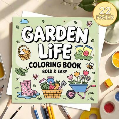 Coloring Collection Of Garden Life, Bold Blooms & Whimsical Tools,(22-Page Thick Paper Upgraded Version) A Coloring Book Specially Designed For Women, With Bright Colors, Stress-Relieving, Suitable For Markers, For Teenagers, Featuring Fantasy And Eerie Elements. Ideal For Valentine's Day