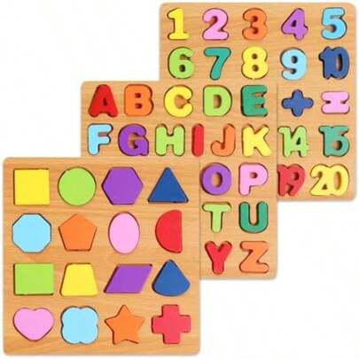 Wooden Alphabet Puzzles Ages 3-5, Alphabet And Number Puzzle With ABC Learning For Kids Ages 3 4 5, Preschool Learning Toys With Chunky ABC Puzzle Board For Girls Boys Kindergarten(3-Pack Set)