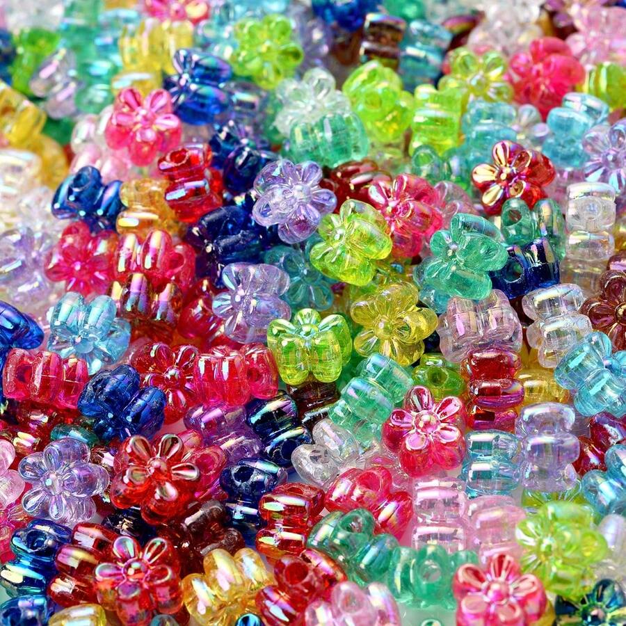 100pcs 4X7mm Acrylic Shiny Flower Beads AB Color Spacer Beads For Jewelry Making Bracelets, Necklaces DIY Keychain Pendants Accessories - Flower - View 1