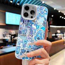 Collage de Oso Gruñón en Tonos Azules. Esta elegante funda es compatible con los modelos  17, 16, 15, 14 Pro Max, 13, 12, 11, XR y XS Plus. Fabricada en silicona TPU, ofrece protección contra golpes y caídas, además de una sensación superior. Es un regalo ideal para familiares, amigos y seres queridos, y una opción perfecta para San Valentín.fundas para ,fundas,accesorios para celular,fundas para celular,fundas para  13,funda  13,funda  16,funda  17 pro max,funda  15,fundas para  16,fundas  11,fundas ,bob esponja,,care baers,san valentín detalles,san valentín,vaquero - Azul - Ver 2