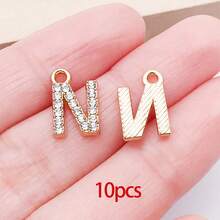 10/26 piezas Encantos de letras del alfabeto A-Z con rhinestones y cristales brillantes para DIY de pulseras, collares, aretes, gargantillas y manualidades - Dorado - Ver 28