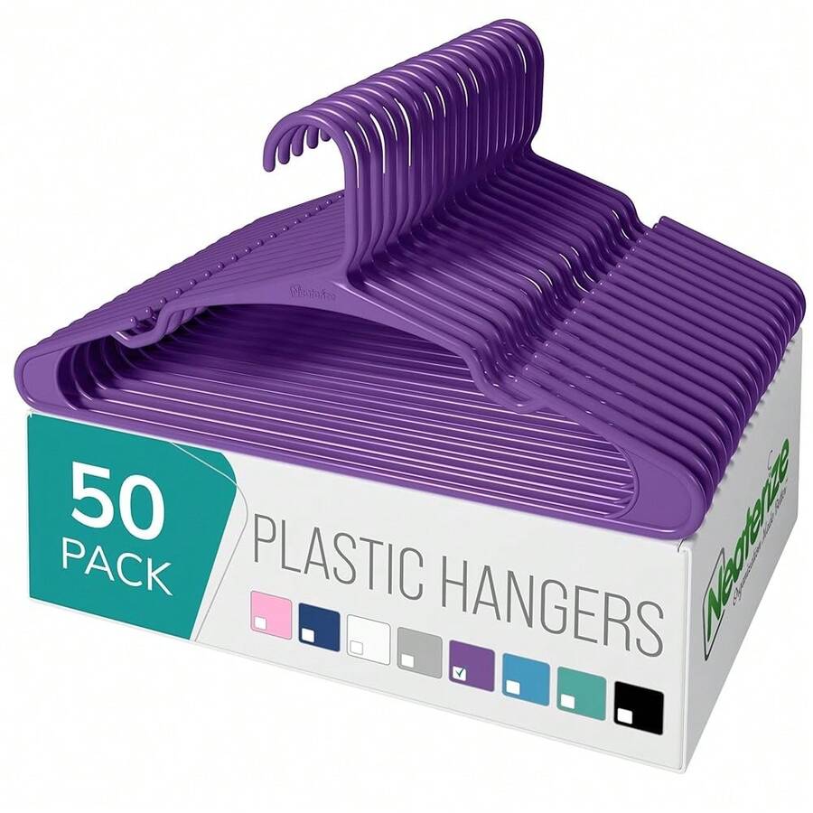 Clothes Hangers Plastic 50 Pack For Adults - Plastic Hangers, The Perfect Coat Hanger And Space Saving Clothes Hangers For Closet, Percheros Ganchos Para Colgar Ropa Hangars - Purple Hangers - 紫色 - 查看 1