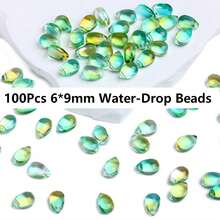 100 piezas de cuentas sueltas de forma de gota de vidrio de 6*9mm para hacer collares, aretes y manualidades de joyería - 100 gotas de agua transparentes, cada una de 6*9 mm de tamaño - Ver 9