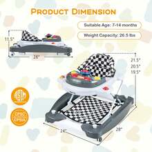6 In 1 Baby Walker Adjustable Toddler Walker & Activity Center With Music Tray Black - 灰色 - 查看 4