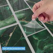 Luxury Green Marble With Gold Veins Self-Adhesive Tile Stickers 4x8 Inch Thickened Crystal Foam Waterproof Oil-Proof Backsplash Tiles For Kitchen 16/32/64 Pcs - SJM - View 6